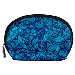 Blue Floral Pattern Texture, Floral Ornaments Texture Accessory Pouch (large) by nateshop