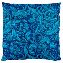 Blue Floral Pattern Texture, Floral Ornaments Texture Large Premium Plush Fleece Cushion Case (one Side) by nateshop