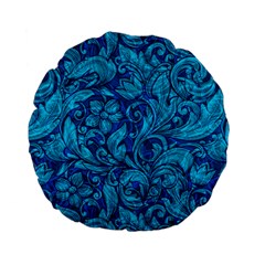 Blue Floral Pattern Texture, Floral Ornaments Texture Standard 15  Premium Flano Round Cushions by nateshop