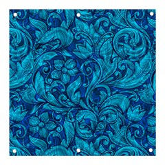 Blue Floral Pattern Texture, Floral Ornaments Texture Banner And Sign 3  X 3 