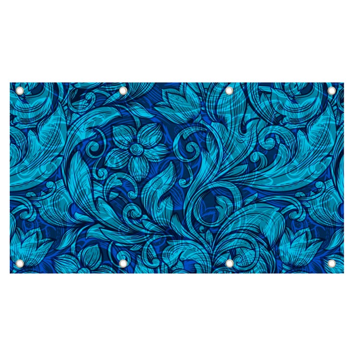 Blue Floral Pattern Texture, Floral Ornaments Texture Banner and Sign 7  x 4 