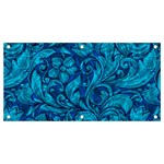 Blue Floral Pattern Texture, Floral Ornaments Texture Banner and Sign 4  x 2  Front