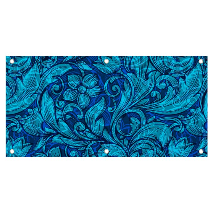 Blue Floral Pattern Texture, Floral Ornaments Texture Banner and Sign 4  x 2 