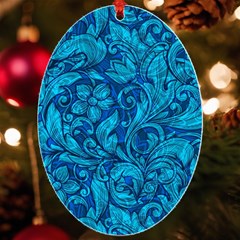 Blue Floral Pattern Texture, Floral Ornaments Texture Uv Print Acrylic Ornament Oval by nateshop