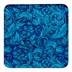 Blue Floral Pattern Texture, Floral Ornaments Texture Square Glass Fridge Magnet (4 Pack) by nateshop