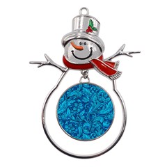 Blue Floral Pattern Texture, Floral Ornaments Texture Metal Snowman Ornament by nateshop