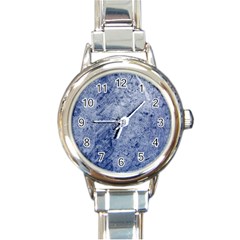 Blue Grunge Texture, Wall Texture, Blue Retro Background Round Italian Charm Watch by nateshop