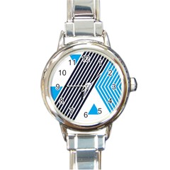 Blue Lines Background, Retro Backgrounds, Blue Round Italian Charm Watch by nateshop