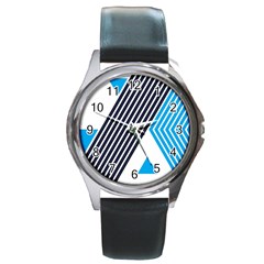 Blue Lines Background, Retro Backgrounds, Blue Round Metal Watch by nateshop