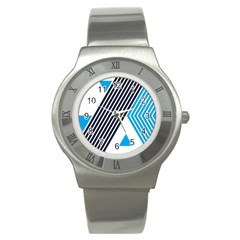 Blue Lines Background, Retro Backgrounds, Blue Stainless Steel Watch by nateshop