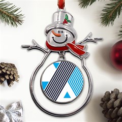 Blue Lines Background, Retro Backgrounds, Blue Metal Snowman Ornament by nateshop