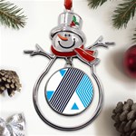 Blue Lines Background, Retro Backgrounds, Blue Metal Snowman Ornament Front