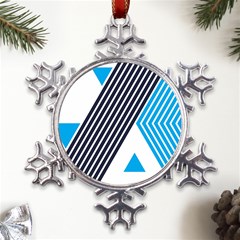 Blue Lines Background, Retro Backgrounds, Blue Metal Large Snowflake Ornament by nateshop