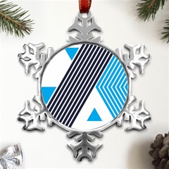 Blue Lines Background, Retro Backgrounds, Blue Metal Small Snowflake Ornament by nateshop