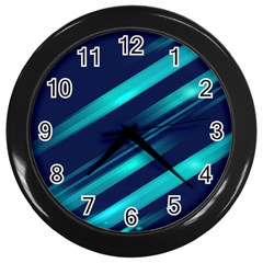 Blue Neon Lines, Blue Background, Abstract Background Wall Clock (black) by nateshop