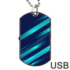 Blue Neon Lines, Blue Background, Abstract Background Dog Tag Usb Flash (one Side) by nateshop