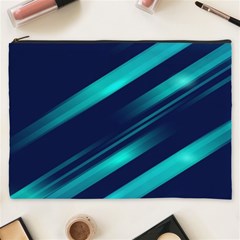 Blue Neon Lines, Blue Background, Abstract Background Cosmetic Bag (xxxl) by nateshop