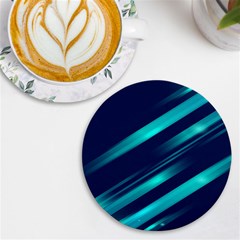 Blue Neon Lines, Blue Background, Abstract Background Uv Print Round Tile Coaster by nateshop