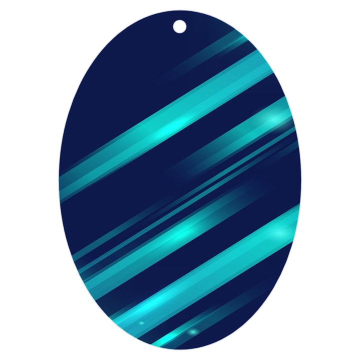 Blue Neon Lines, Blue Background, Abstract Background UV Print Acrylic Ornament Oval