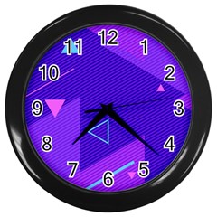 Purple Geometric Abstraction, Purple Neon Background Wall Clock (black) by nateshop