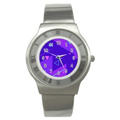 Purple Geometric Abstraction, Purple Neon Background Stainless Steel Watch by nateshop