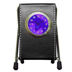 Purple Geometric Abstraction, Purple Neon Background Pen Holder Desk Clock by nateshop