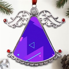 Purple Geometric Abstraction, Purple Neon Background Metal Angel With Crystal Ornament by nateshop