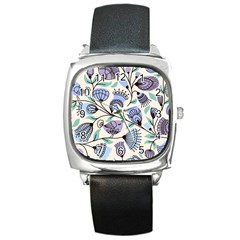 Retro Texture With Birds Square Metal Watch by nateshop