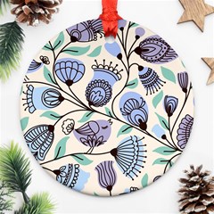 Retro Texture With Birds Round Ornament (two Sides) by nateshop