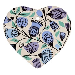 Retro Texture With Birds Heart Ornament (two Sides)