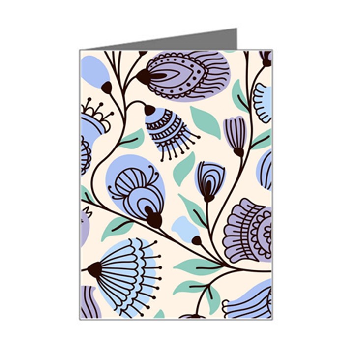 Retro Texture With Birds Mini Greeting Card