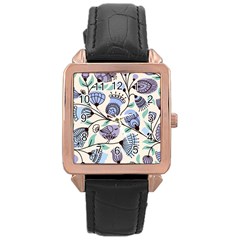 Retro Texture With Birds Rose Gold Leather Watch  by nateshop