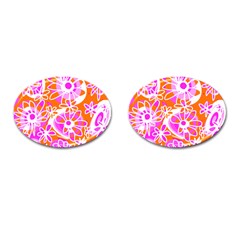 Mazipoodles Love Flowers - Orange Pink White Cufflinks (oval) by Mazipoodles