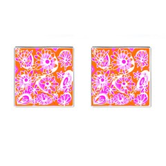 Mazipoodles Love Flowers - Orange Pink White Cufflinks (square) by Mazipoodles