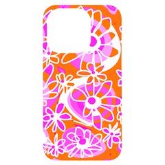 Mazipoodles Love Flowers - Orange Pink White Iphone 14 Pro Black Uv Print Case by Mazipoodles