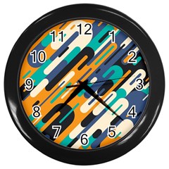 Abstract Rays, Material Design, Colorful Lines, Geometric Wall Clock (black) by nateshop