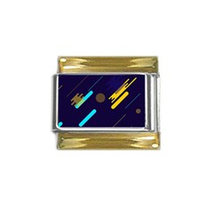 Blue Background Geometric Abstrac Gold Trim Italian Charm (9mm)