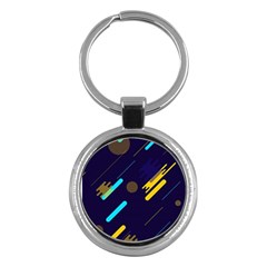 Blue Background Geometric Abstrac Key Chain (round) by nateshop