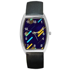 Blue Background Geometric Abstrac Barrel Style Metal Watch by nateshop