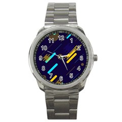 Blue Background Geometric Abstrac Sport Metal Watch by nateshop