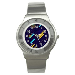 Blue Background Geometric Abstrac Stainless Steel Watch by nateshop