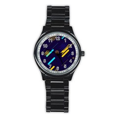 Blue Background Geometric Abstrac Stainless Steel Round Watch by nateshop