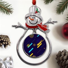 Blue Background Geometric Abstrac Metal Snowman Ornament by nateshop