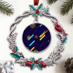 Blue Background Geometric Abstrac Metal X mas Wreath Holly Leaf Ornament by nateshop