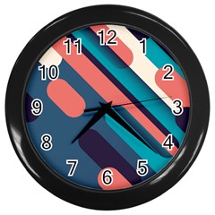 Blue Geometric Background, Abstract Lines Background Wall Clock (black) by nateshop