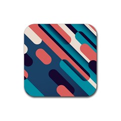 Blue Geometric Background, Abstract Lines Background Rubber Coaster (square) by nateshop