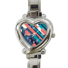 Blue Geometric Background, Abstract Lines Background Heart Italian Charm Watch by nateshop