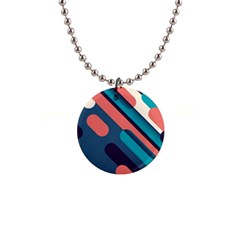 Blue Geometric Background, Abstract Lines Background 1  Button Necklace