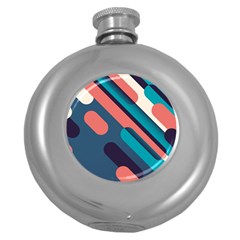 Blue Geometric Background, Abstract Lines Background Round Hip Flask (5 Oz) by nateshop