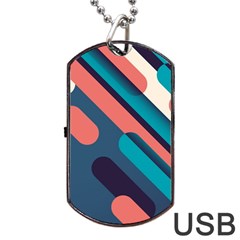 Blue Geometric Background, Abstract Lines Background Dog Tag Usb Flash (one Side) by nateshop